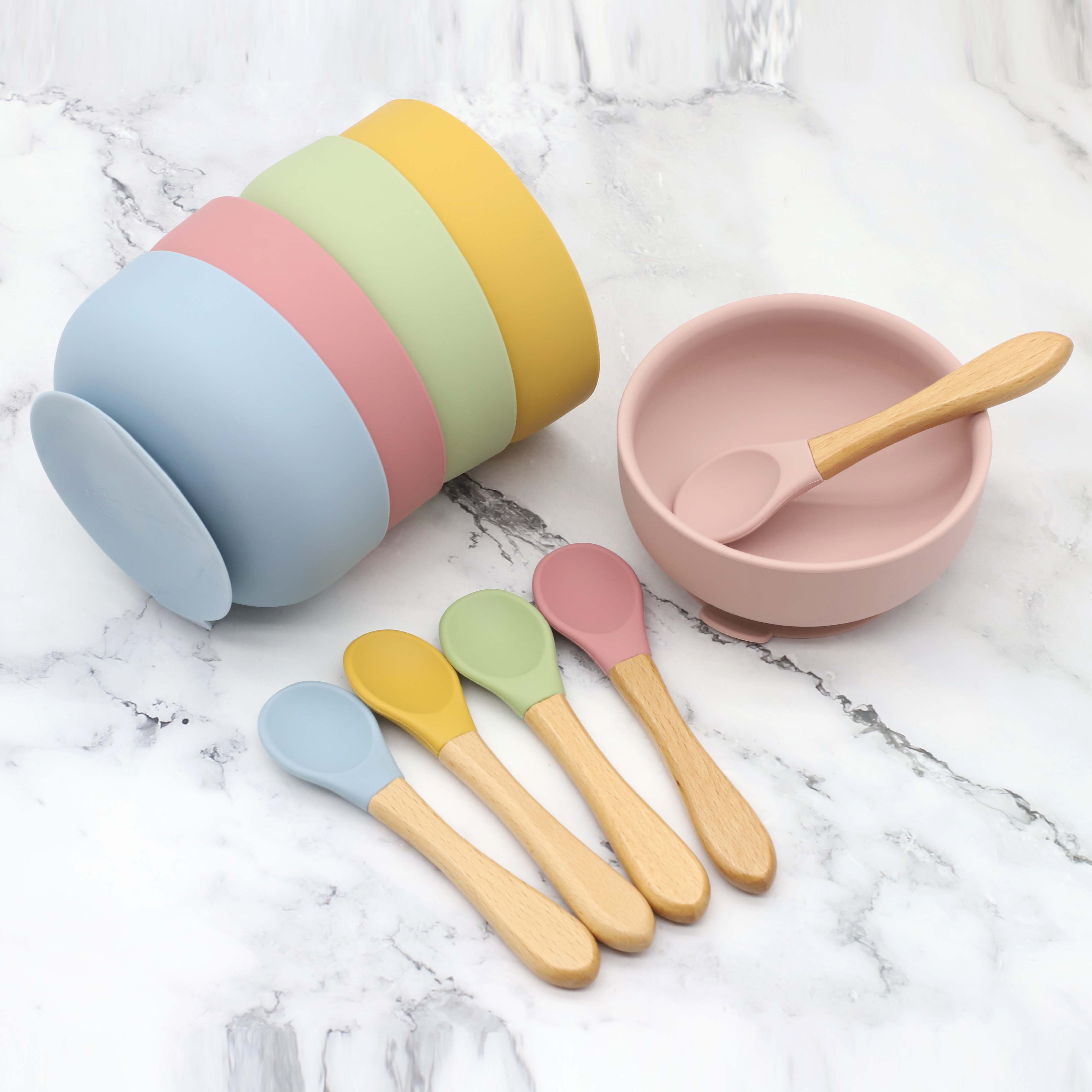 Baby Food Product - Silicone bowl with suction cup, wooden