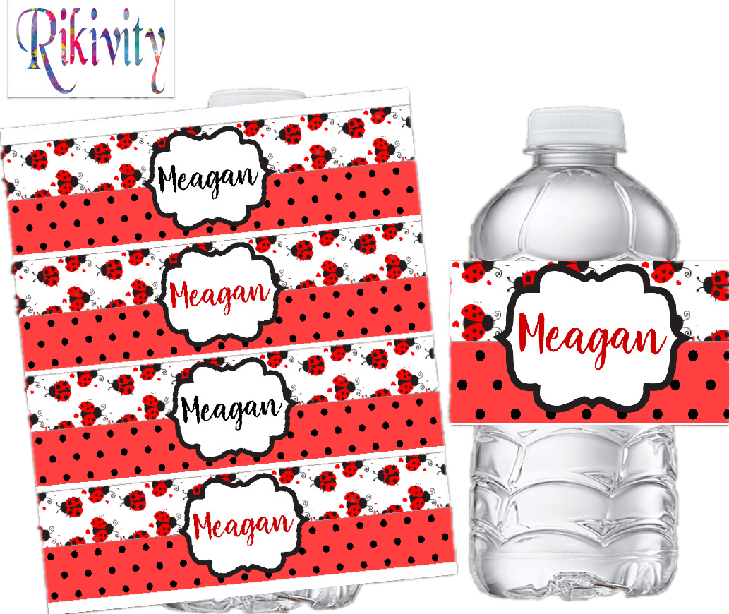 Baby Food Label - Personalised Ladybug Red Polka Dot Water